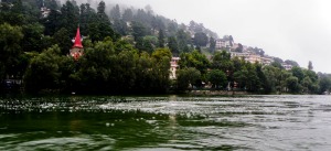 Aeration Treatment in progress at the Naini Lake -the air bubbles rise up to the surface.